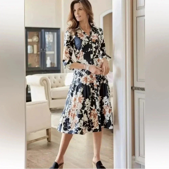 Soft Surroundings Moonglow Cotton Button Front Tea Midi Shirt Dress collated - Picture 1 of 15